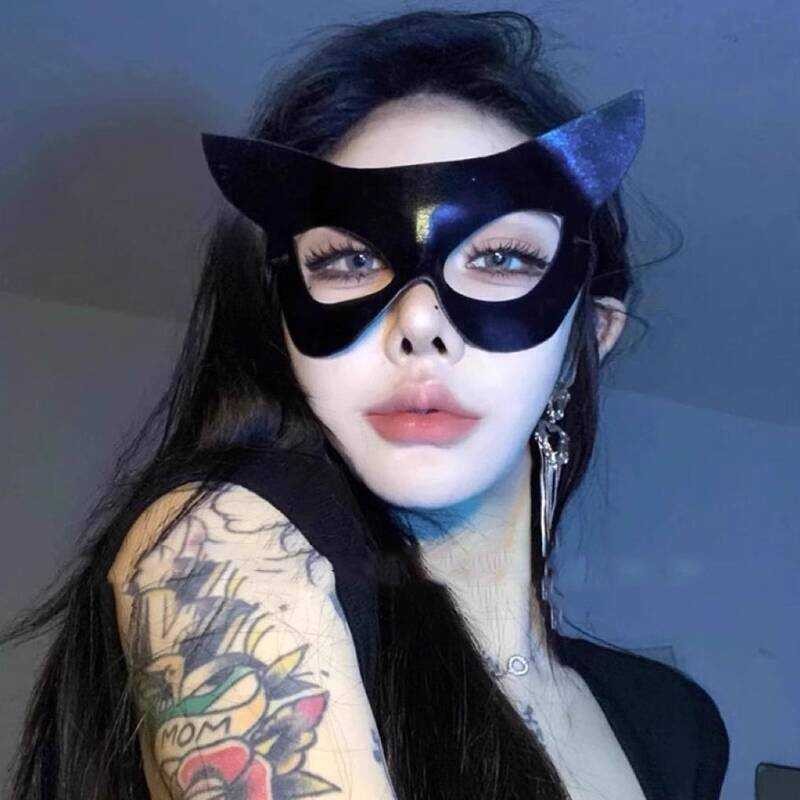Spring Yamano [Eye Mask] Black Cat Girl Half-Face Mask หน้ากากทรงเว้าหญิง Halloween cos Mask