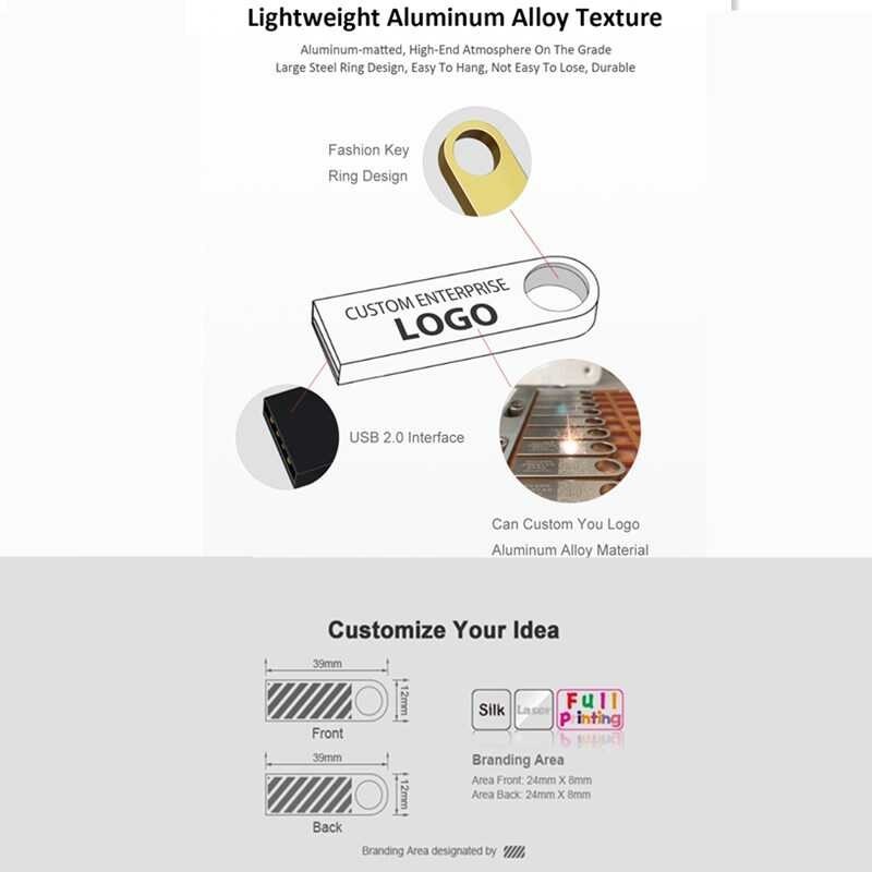 LY ชิ้น 100 / ล็อตไดรฟ์ปากกาโลหะ 64Gb 32Gb 16Gb USB แฟลชไดรฟ์ 8Gb 4G