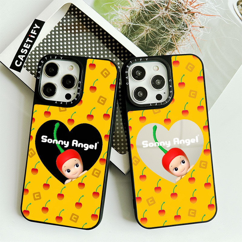 Sonny Angel Screenful Cherry MirrorปลอกสําหรับIPhone 11 12 13 Mini 14 15 Pro MaxกรณีX XR XS Max SE2 6 6s 7 8 Plus 7+ ฝาครอบSoft BorderกลับPC Hardกันชนพร้อมบรรจุภัณฑ์