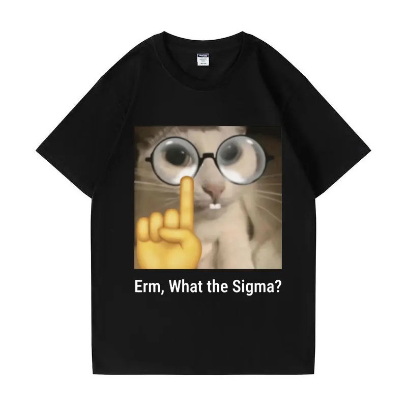 Erm, Sigma อะไร? ตลก Meme เสื้อยืดสําหรับผู้ชายผู้หญิง Silly Cat อารมณ์ขันพิมพ์แฟชั่นเสื้อ O-คอ