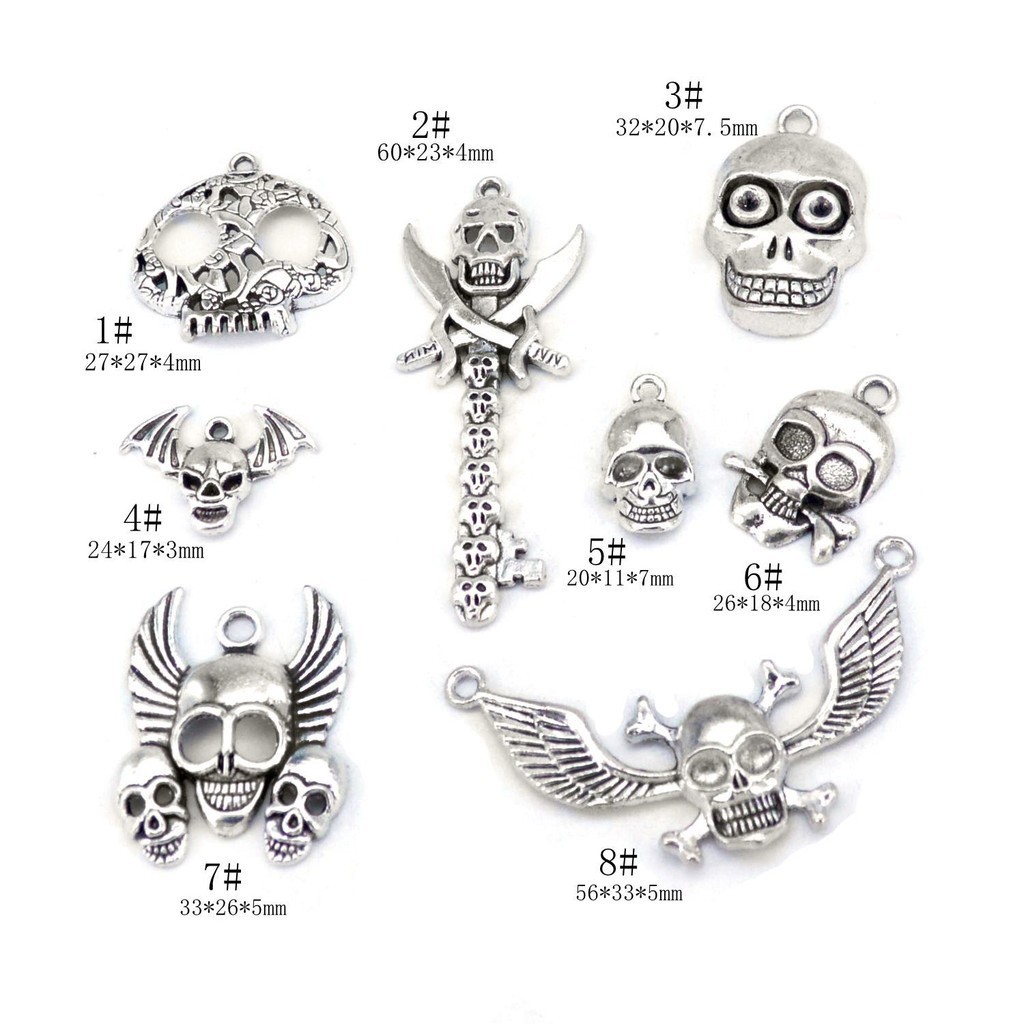 😎 8 Skull จี้โลหะผสม IY เครื่องประดับอุปกรณ์เสริมฮาโลวีน Skull Skull สร้อยคอจี้