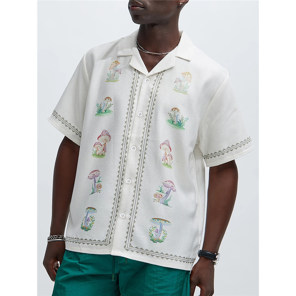 เสื้อเชิ้ตแขนสั้นลายเห็ดสําหรับผู้ชายสําหรับฤดูร้อนลําลองอเนกประสงค์กลางแจ้งเสื้อเชิ้ตเป็นของขวัญเช่น