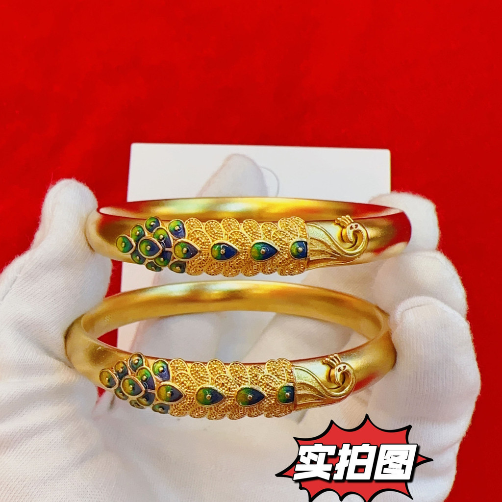 999 High Gold Ancient Enamel Pea AU999 Chinese Antique Style Bracelet Quality Jewelry AU