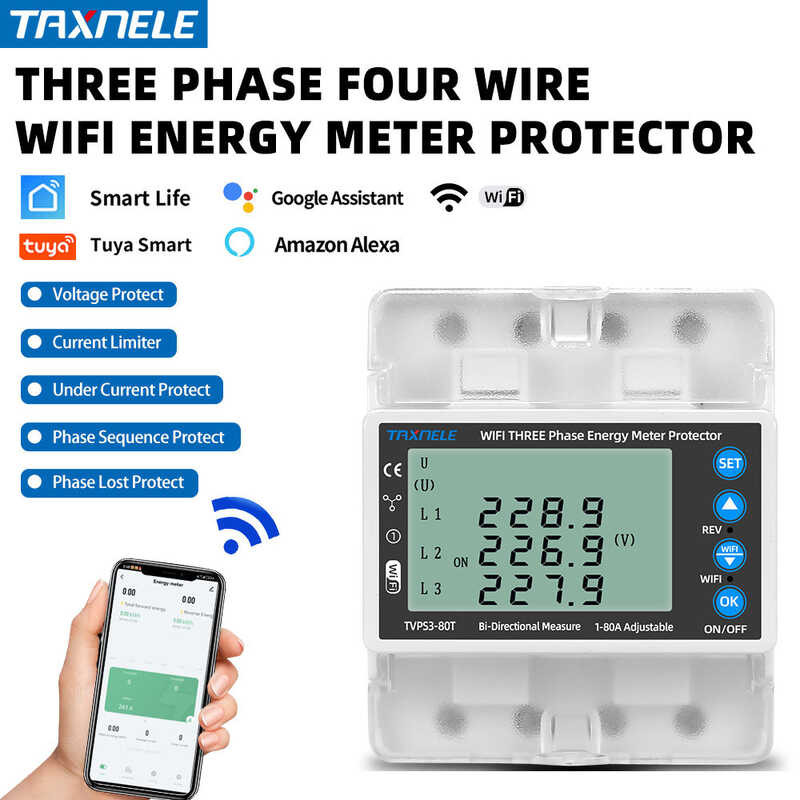 ❤ TUYA Wifi Smart Circuit Breaker 380V 3 Phase 4 Wire Over Under Voltage Protector Relay Energy