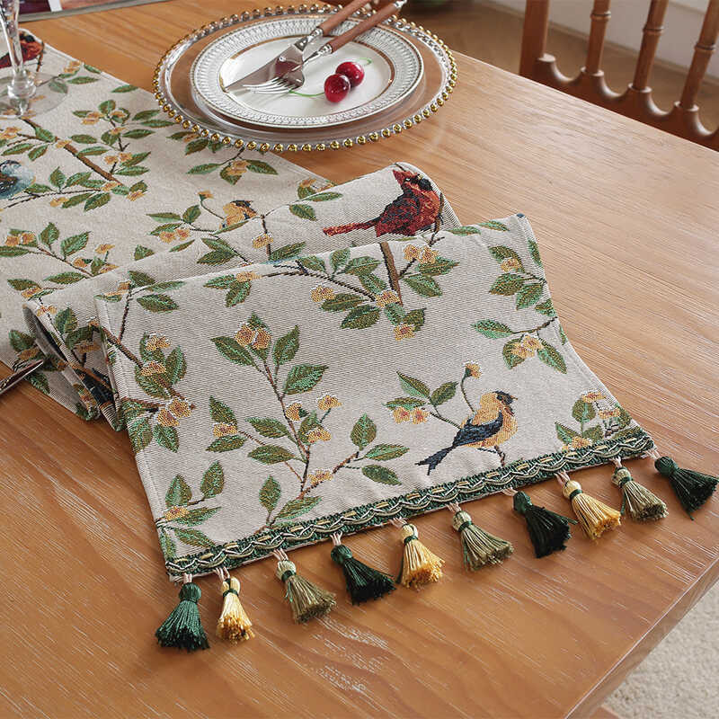 LY Light Ury Jacquard Embroidery Long Tablecloth Vintage Long Table Flag Mat Western Dining Table F