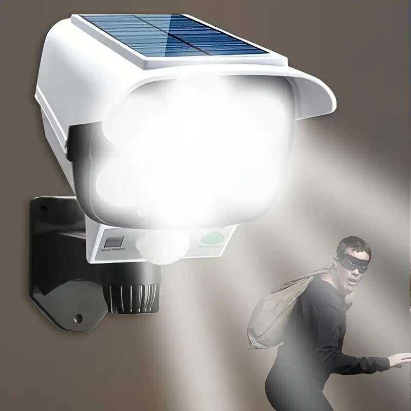 เซ็นเซอร์ตรวจจับความเคลื่อนไหว ไฟโซลาร์สำหรับตั้งแคมป์กลางแจ้ง 77 LED ไฟส่องสว่างไร้สาย กันน้ำ กล้อง