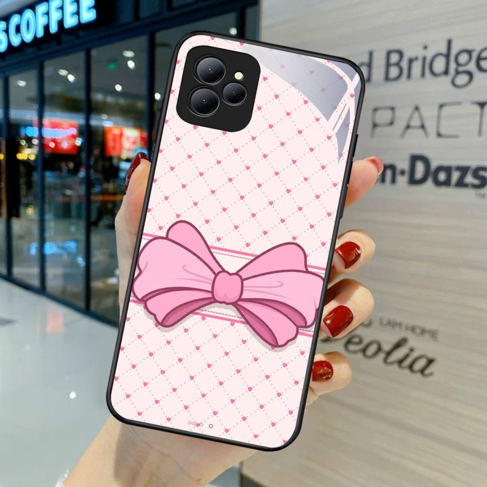 NA-66 สีชมพูโบว์รูปแบบ HD Softcase Glossy Glass สําหรับ Infinix Smart 6 7 8 Hot 9 10 11 Play 30i 40i