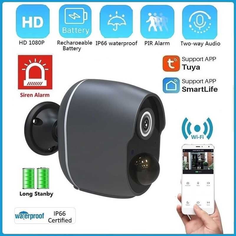 ❤ Tuya กล้องแบตเตอรี่อัจฉริยะไร้สายสามารถชาร์จใหม่ได้ Ip65กลางแจ้งกล้องแบตเตอรี่กล้องวงจรปิด Wi