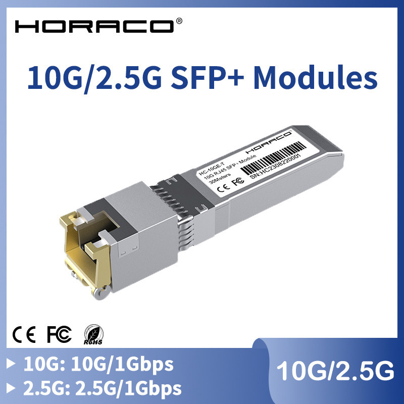 Horaco 10G SFP + โมดูล 2.5G ทองแดง SFP โมดูล Optical พอร์ตเปลี่ยนเป็น RJ45 พอร์ต Ethernet Gigabit 1000M Transceiver โมดูล