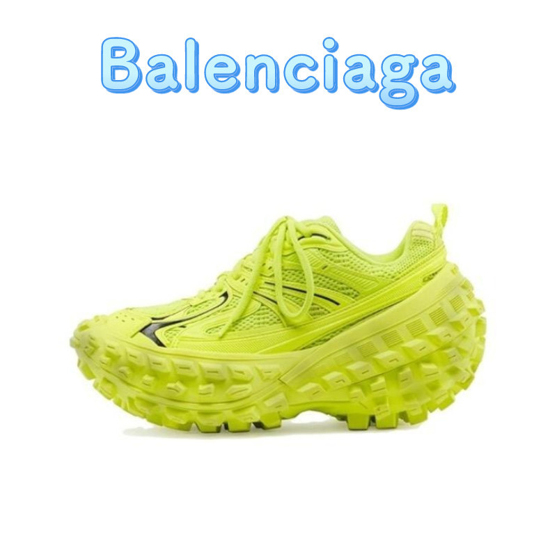 ♞,♘Balenciaga Balenciaga Defender พื้นหนารองเท้าพ่อต่ำดูดซับแรงกระแทกย้อนยุคผู้ชายสีเขียวเรืองแสงเว