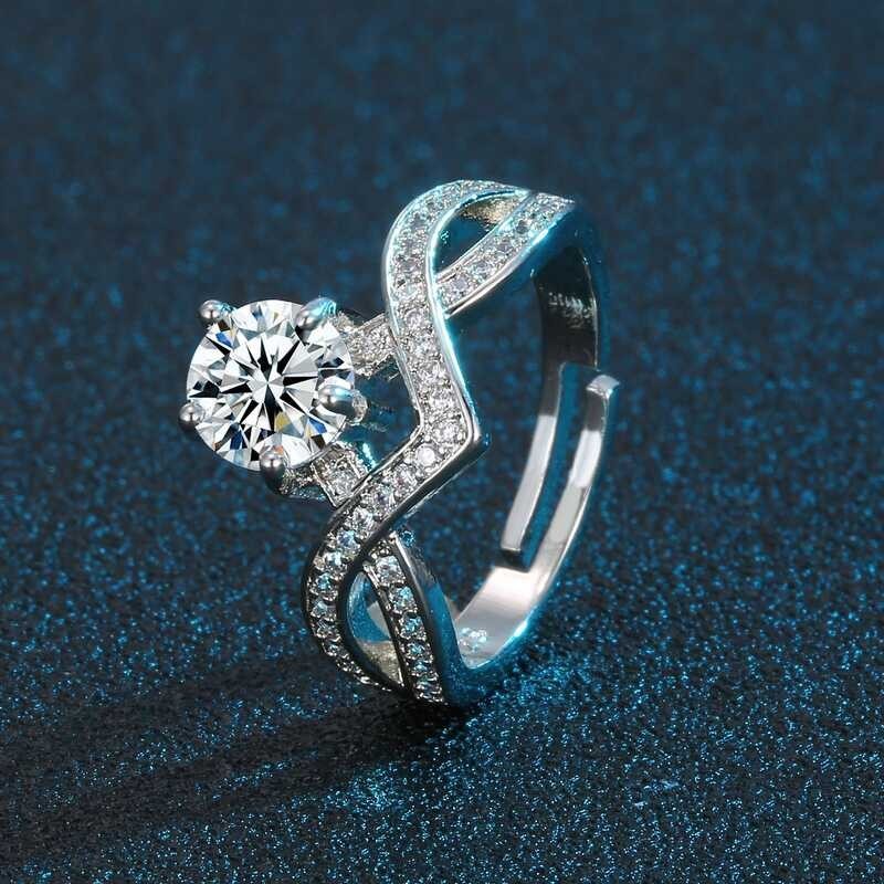 Kuaihand TikTok Live เลียนแบบ Mosanite Classic Ring แหวนแฟชั่นสไตล์เกาหลีสำหรับผู้หญิง