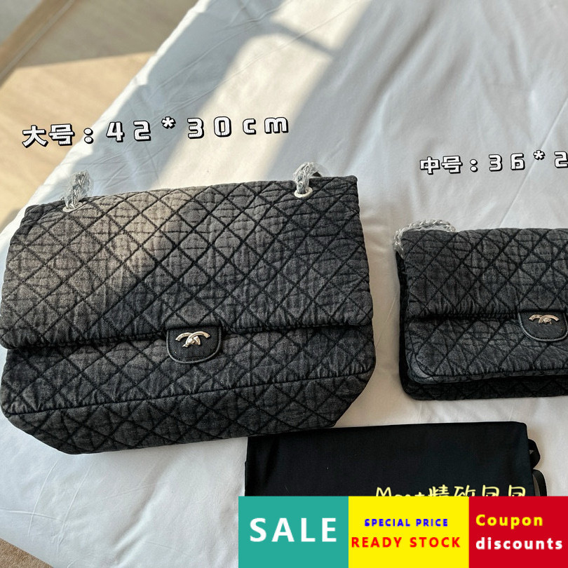 C cf Denim Bag Airport Underarm Handbag หนังแท้ Crossbody Unisex