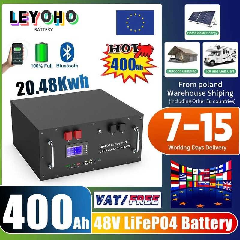 แบตเตอรี่ LiFePO4 400Ah 48V ชุดแบตเตอรี่ 20Kwh 6000+ รอบ 51.2V 100Ah 120Ah 150Ah 200Ah 300Ah ลิเธียม