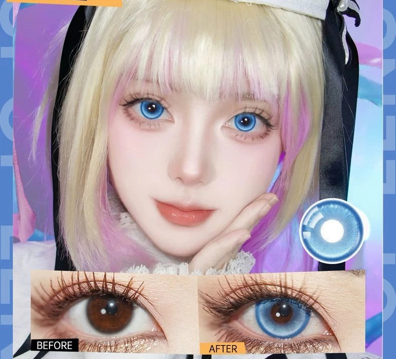 เลนส์คอนแทค Lenspop cos ทุกวันโยนคอนแทคเลนส์สีฟ้าจอแสดงผลสี REM การ์ตูนนิทรรศการภาพเคลื่อนไหวสีแสดง