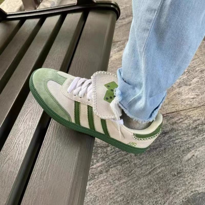 Stussy New Style German Training Shoes Co-Branded Long Tongue Avocado Green Football Style Retro Ca