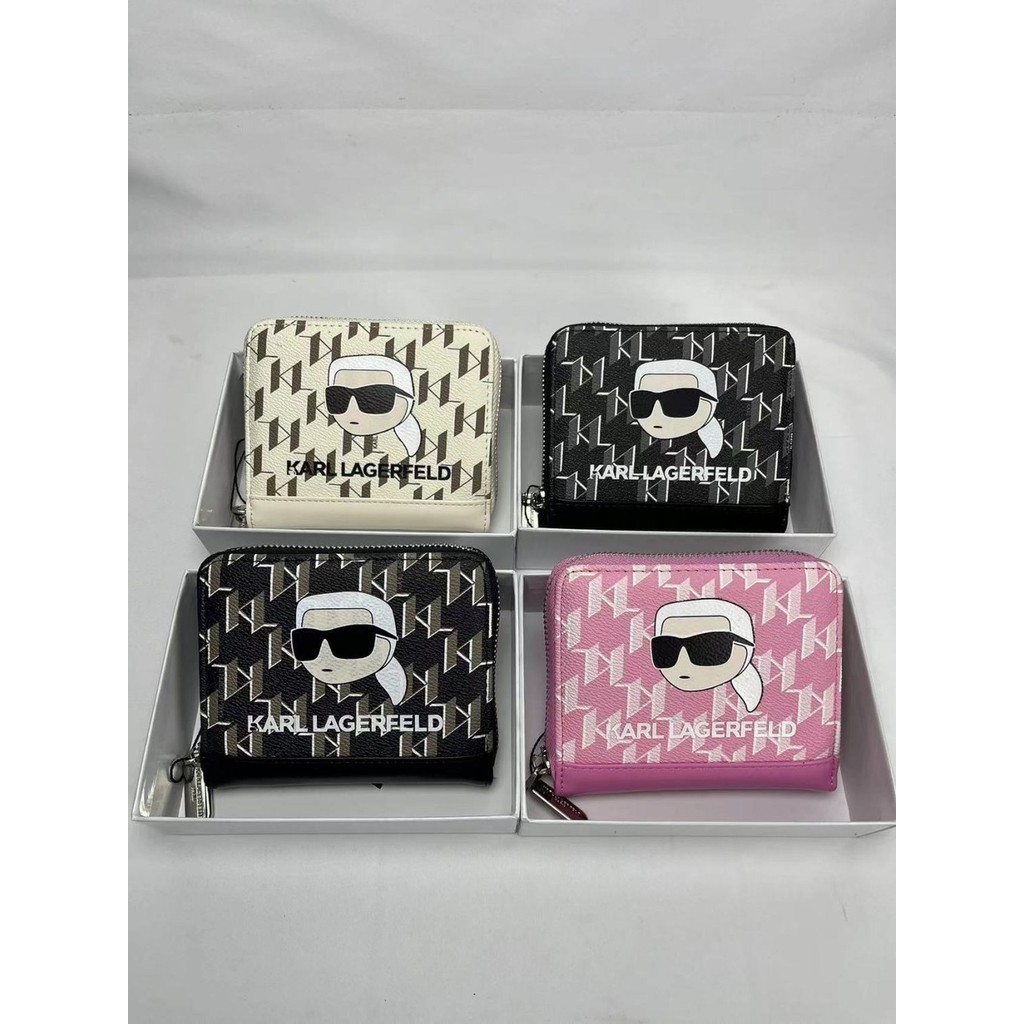 Karl LAGERFELD 2024 กระเป๋าสตางค์ใหม่ American K-print Womens Hand-held Short Wallet