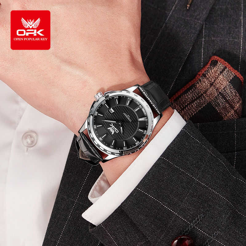 Watch OPK For Men Original Waterproof Quartz Movement Genuine Leather Strap Multifunctional Calenda