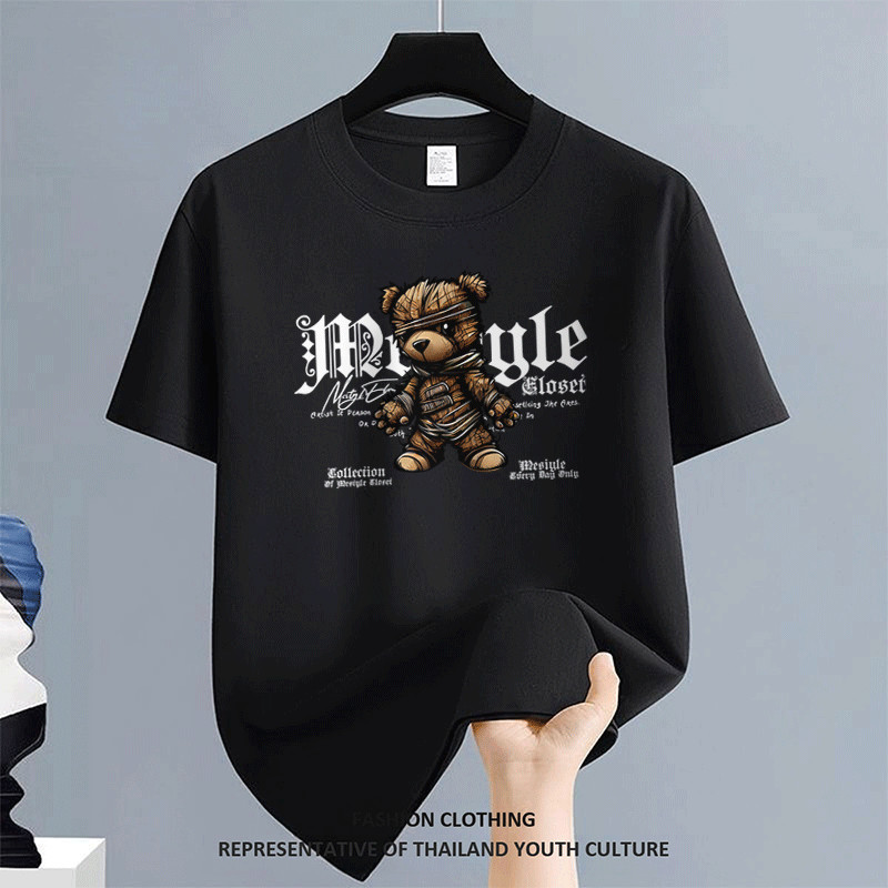 ผู้ชาย สีดําแขนสั้น สตรีทแฟชั่น ลายการ์ตูน วินเทจ เสื้อยืด สวมใส่สบาย คอกลม ผ้าเนื้อนุ่ม สีขาว-ดำ OVERSIZE เสื้อเมกา