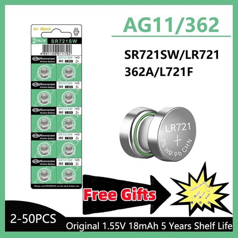 แบตเตอรี่เซลล์แบบเหรียญ SR721SW AG11 362 361 162 ความจุสูง 1.55V ปราศจากปรอท 0% สำหรับนาฬิกา