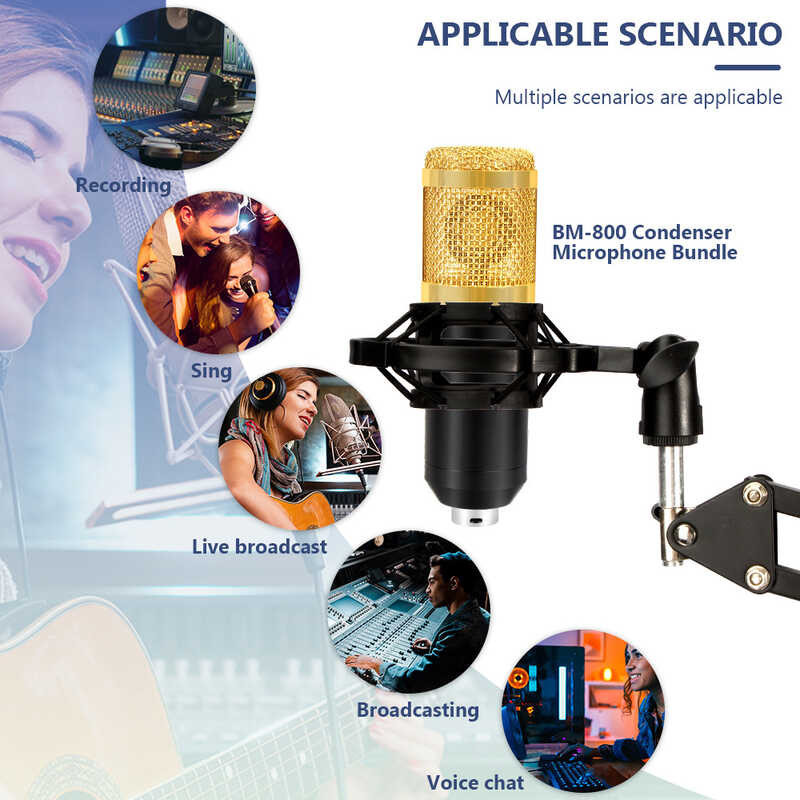 800 ชุดไมโครโฟนแบบข้อต่อ BM 8000 Microfone Para PC De Mesa Streaming Condensado