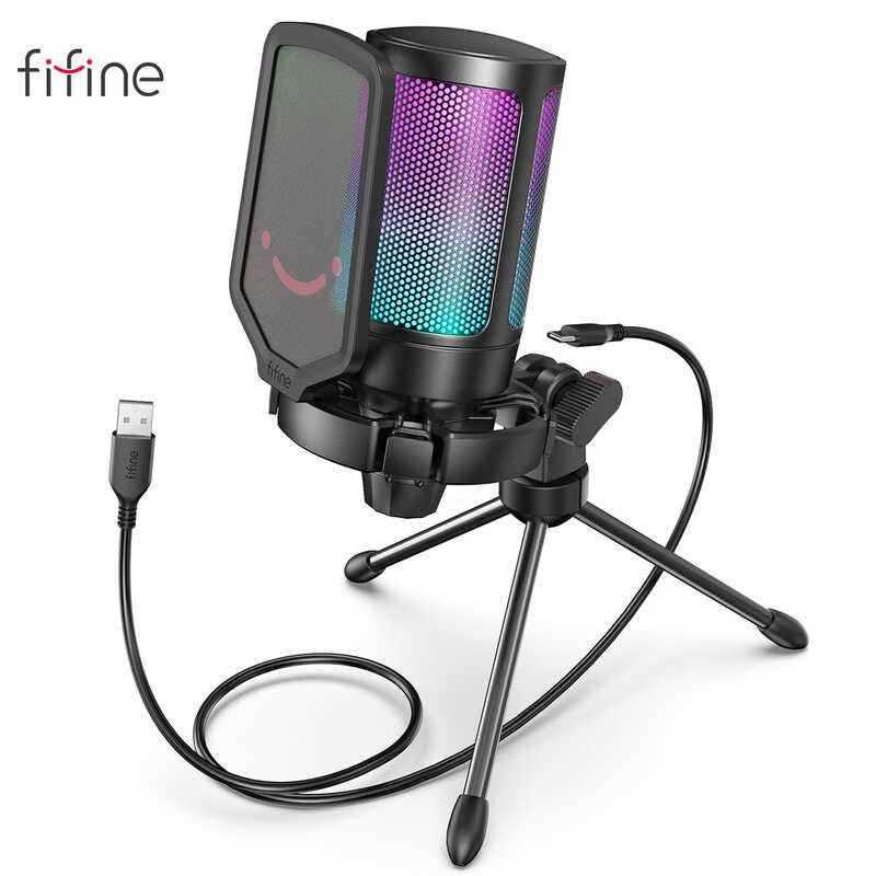 Fifine A6v USB Condenser Gaming Microphone, PC Ps4 Ps5 With Pop Filter Shock Mount & Gain Control F