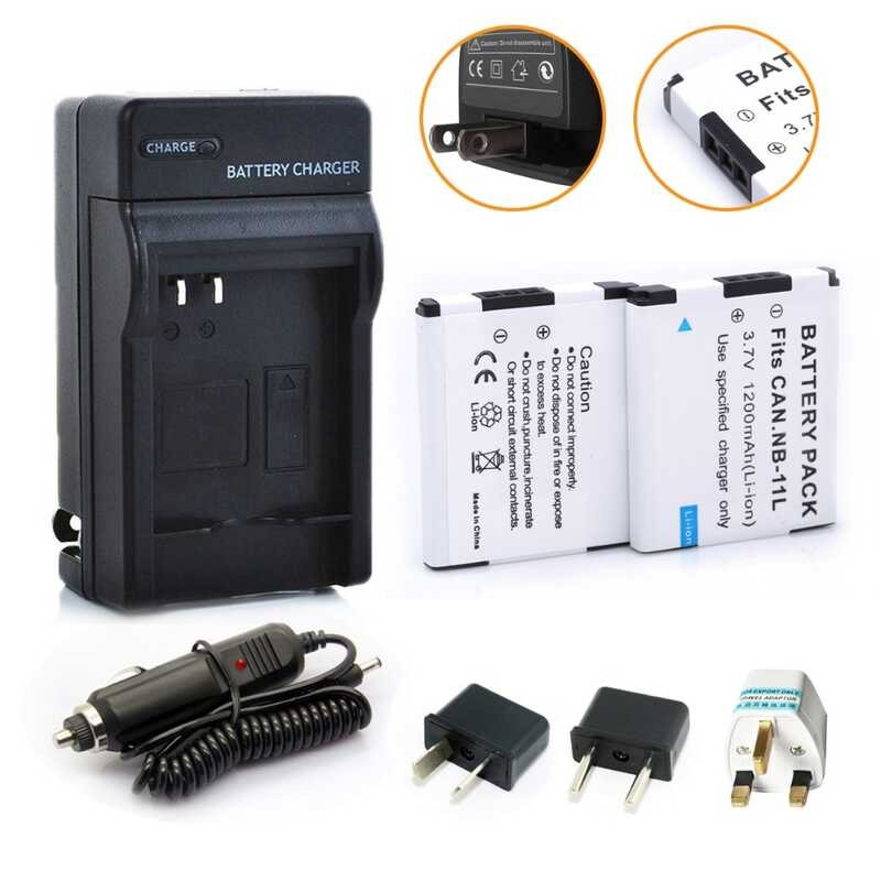 2-Pack 6 NB-11L 1000mAh Battery Charger + Plug Adapter for Canon PowerShot A2300 A2400 A2500 A260