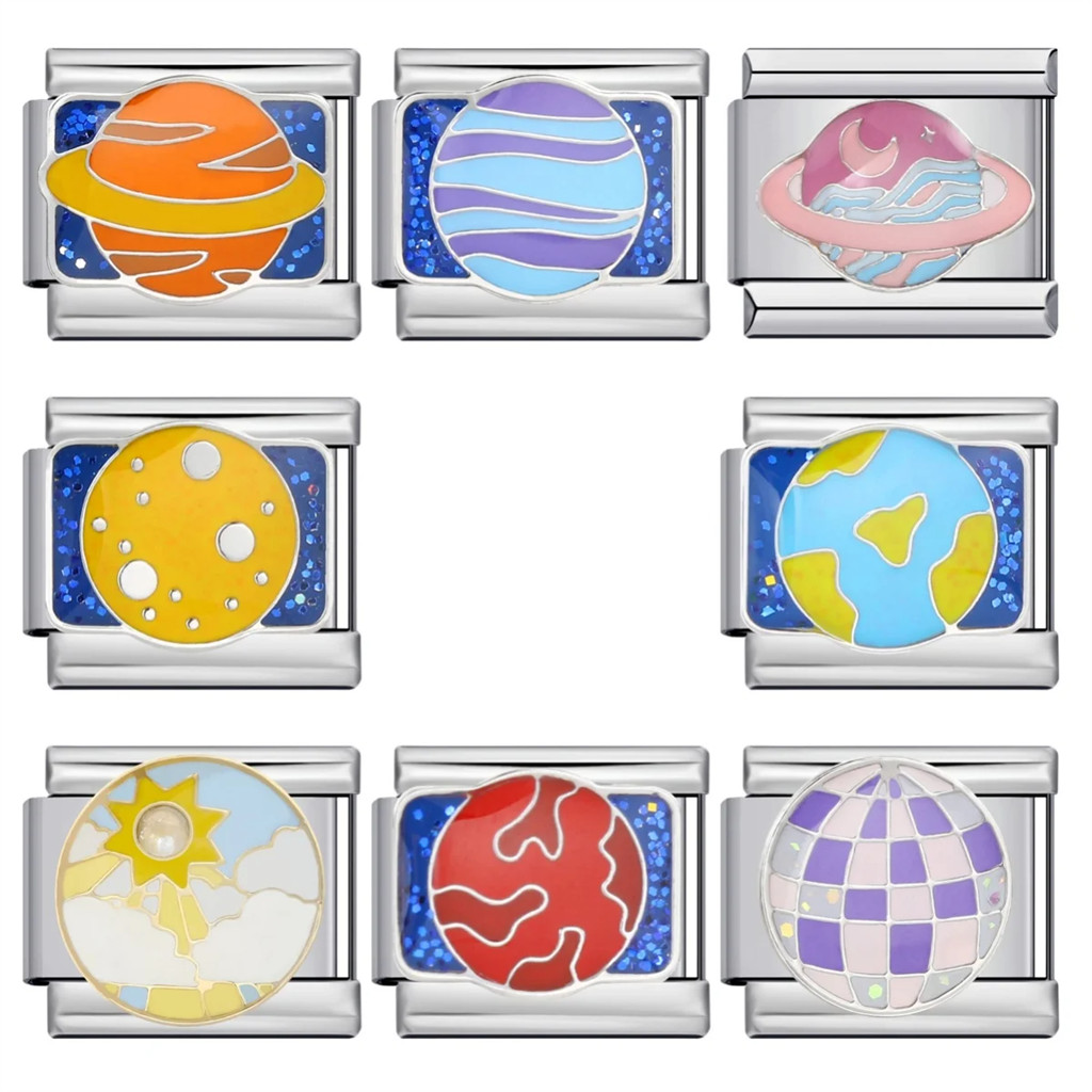 แฟชั่น Star Planet สีสันอิตาเลี่ยน Charm Link Fit 9 มม.สร้อยข้อมือสแตนเลสทํา DIY เครื่องประดับลูกปัดสําหรับผู้หญิงผู้ชาย