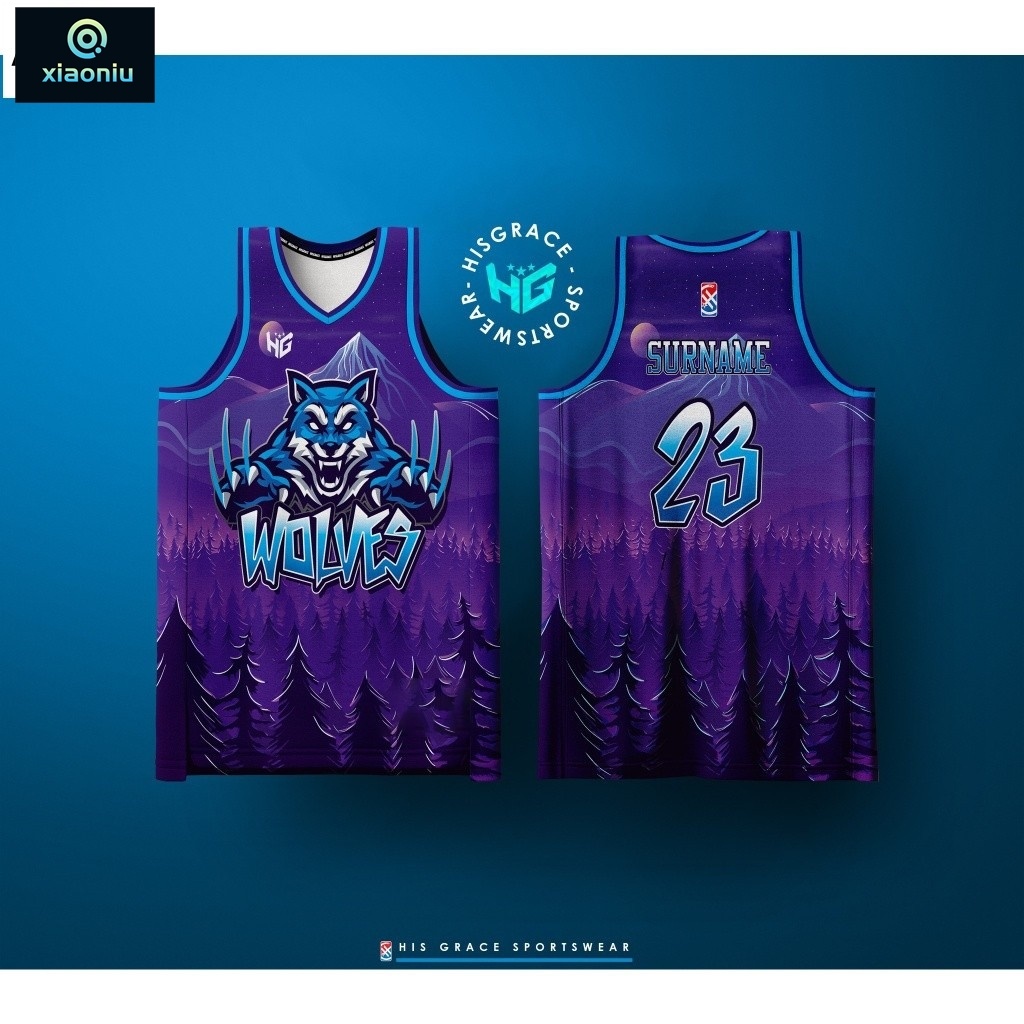 HG BASKETBALL CONCEPT JERSEY VIOLET WOLVES FULL SUBLIMATION JERSEY ฟรี CUSTOMIZE OF NAME และ NUMBER 