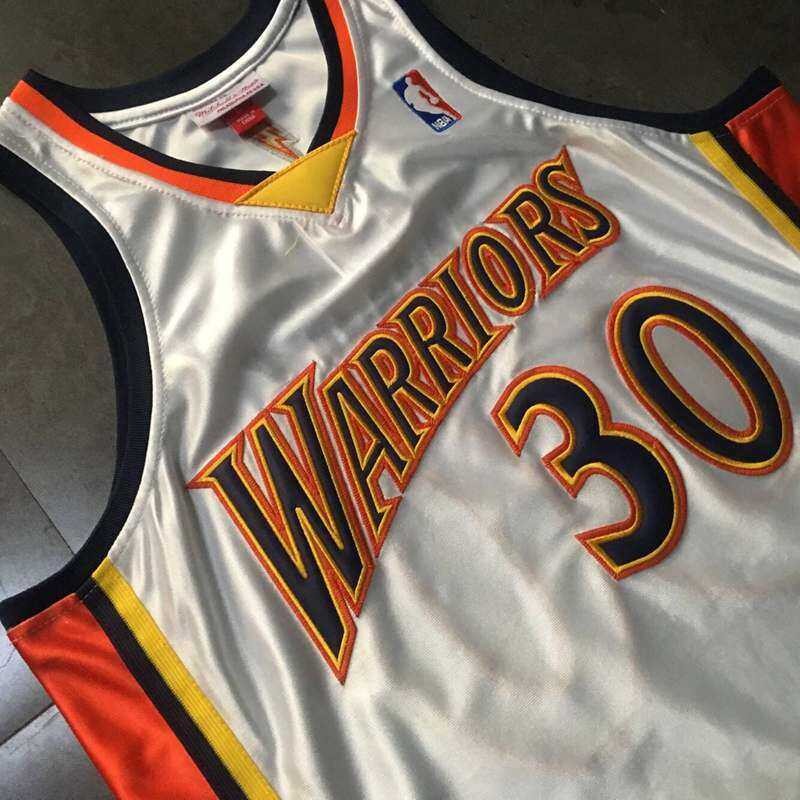 กีฬาบาสเกตบอลชาย Stephen Curry Golden State Warriors White Mitchell Ness Jersey