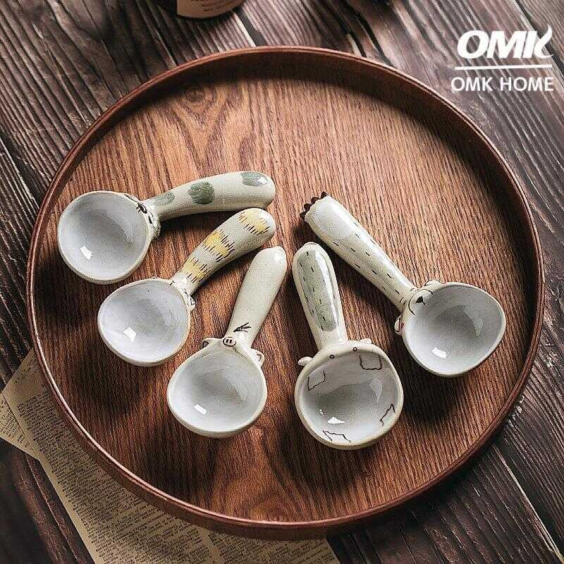 Japanese O Style Handmade Pottery Spoon Cute Ceramic Dessert Spoon