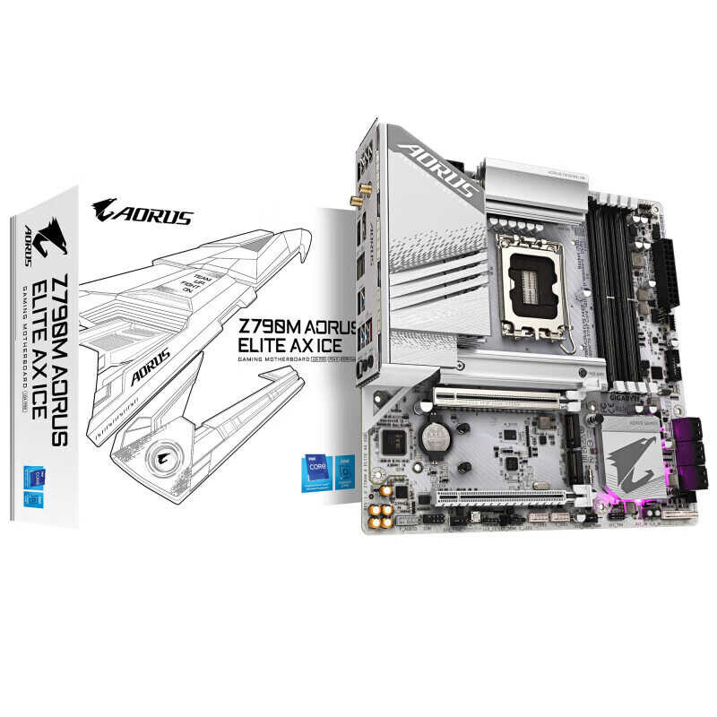 Gigabyte Z790M AORUS ELITE AX ICE DDR5 สีขาว ICE แกะสลักเมนบอร์ด WIFI เหมาะสําหรับ 14600KF