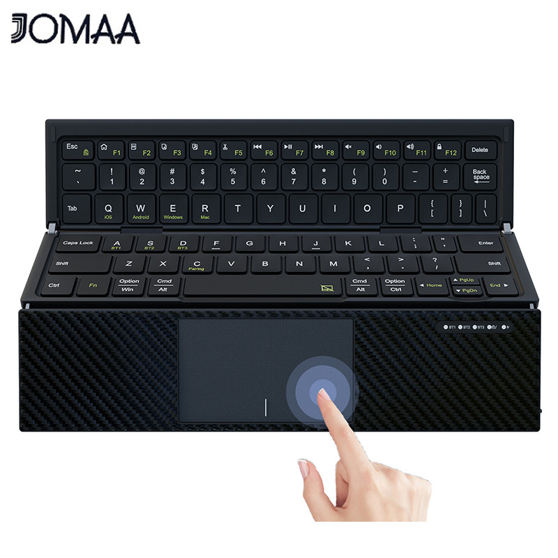 Jomaa Tri-Folding Keyboard พร้อมทัชแพดคีย์บอร์ดไร้สายแบบพับได้แบบชาร์จไฟได้พร้อมขนาดพกพาสําหรับโทรศัพท์ iPad
