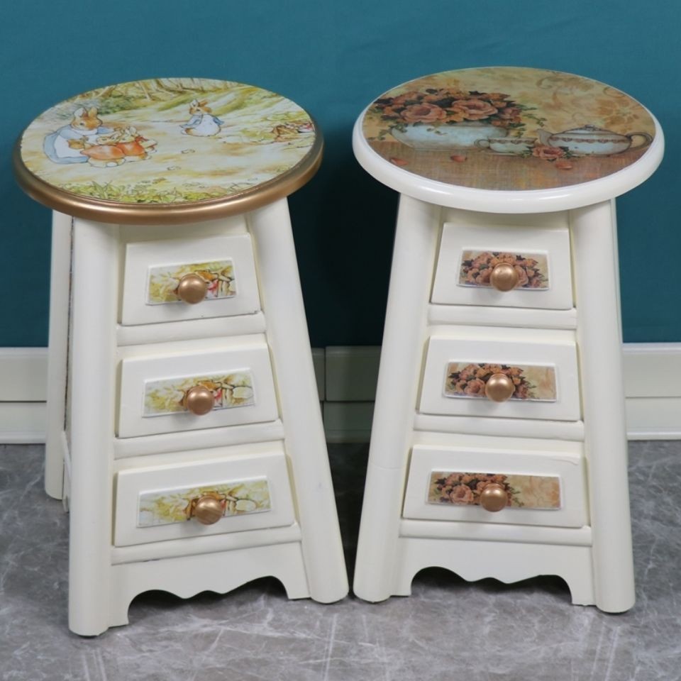 American Country Style Solid Wood Storage Stool Stool Storage Stool Stool Retro Dressing Stool ห้อง