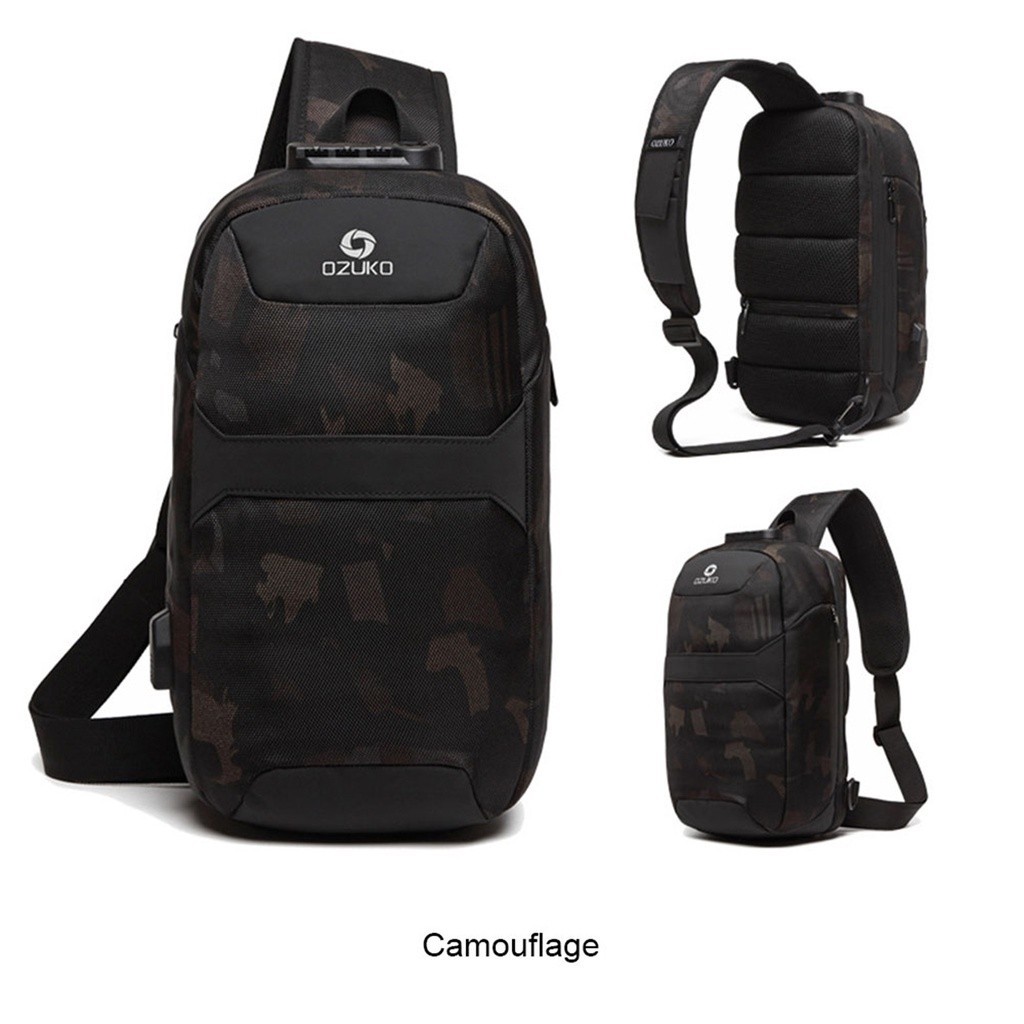 [Lixada Th Mall] ozuko กระเป๋าคาดอก อเนกประสงค์ กันน้ํา กันขโมย พอร์ตชาร์จ USB พร้อมตัวล็อก แฟชั่นส