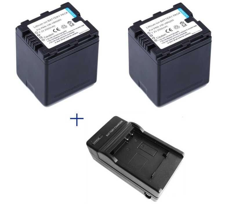 2 b x 2500mAh VBN260 แบตเตอรี่กล้อง + เครื่องชาร์จ Panasonic VW-VBN260