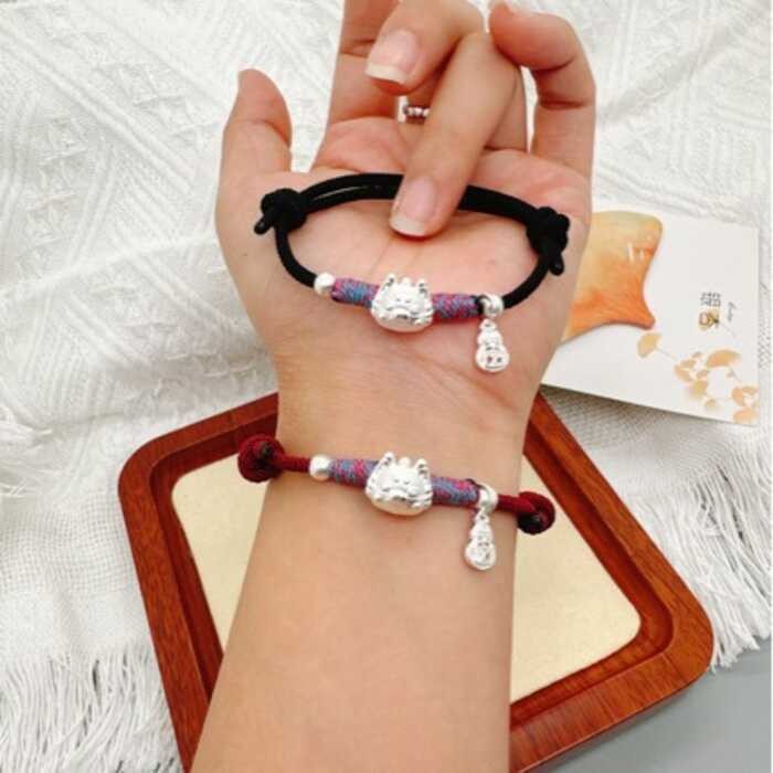 Fa Silver 999 บูติกราศีมังกรปีนักษัตร Ping An โอนลูกปัดสร้อยข้อมือทอมือสำหรับผู้ชายและผู้หญิงของขวัญ