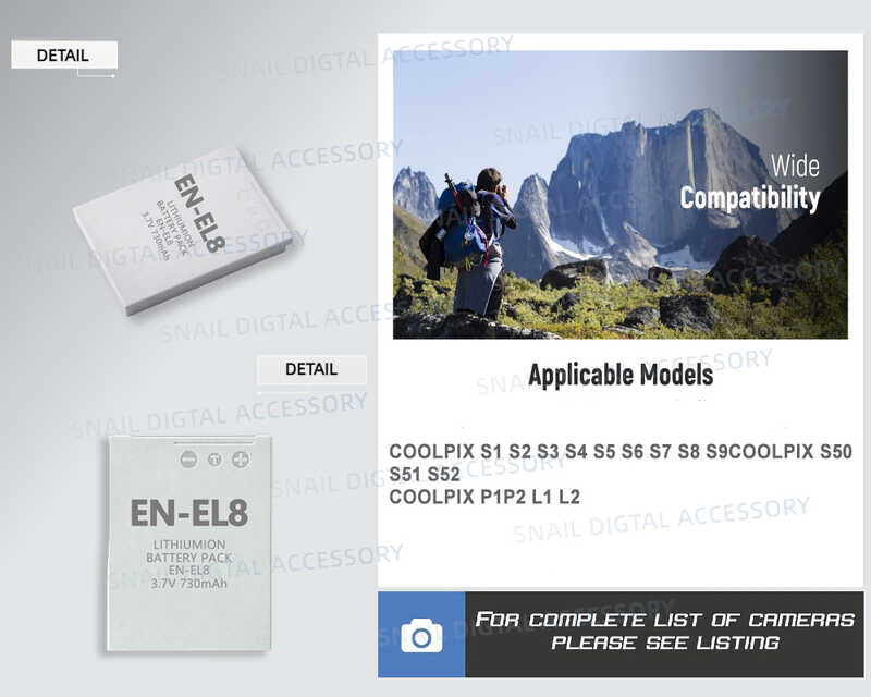 Nikon กล้องถ่ายรูป รุ่น EN-EL8 แบตเตอรี่ Nikon COOLPIX S1 S2 S3 S5 S6 S7 S