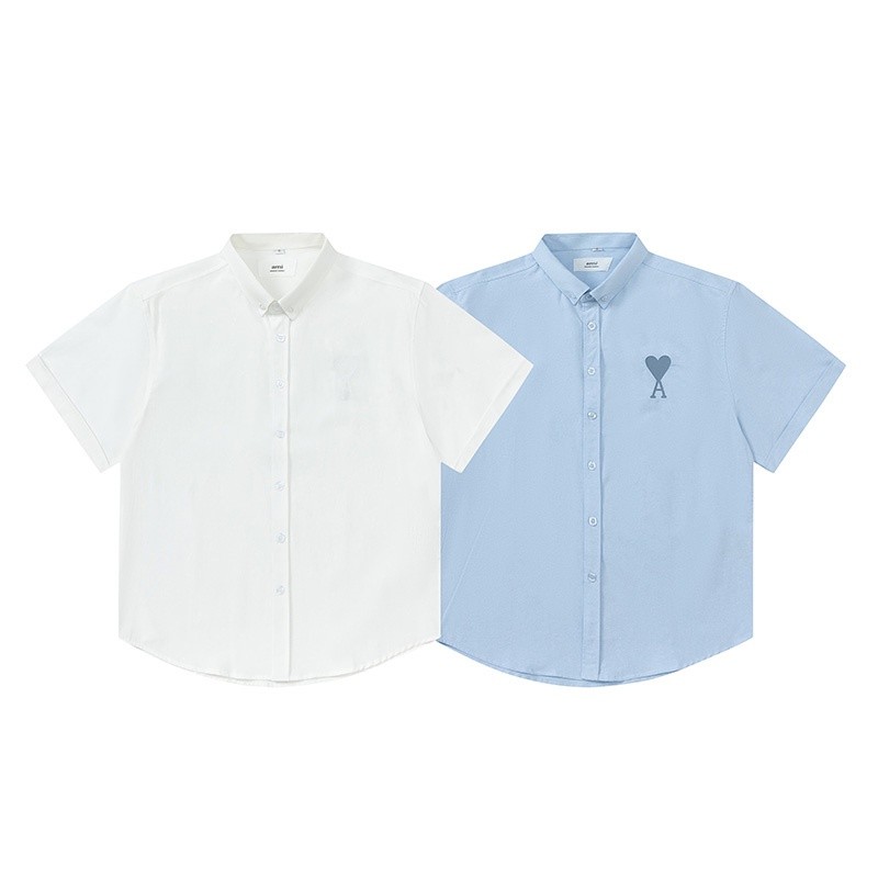 เสื้อเชิ้ตแขนสั้นลําลอง คอปก ปักลายหัวใจ 5AM6I แฟชั่นสตรีท สําหรับผู้ชาย และผู้หญิง