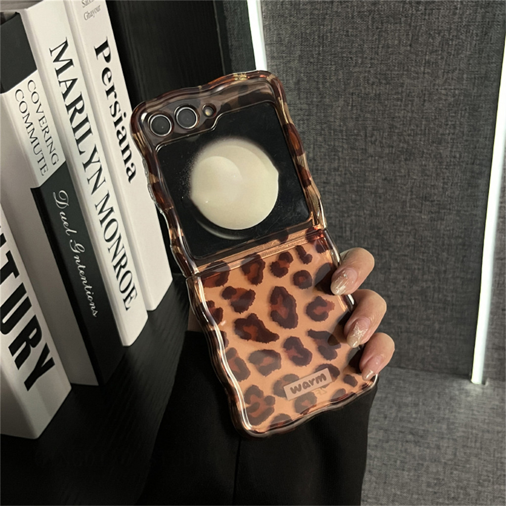 Ins เกาหลีหรูหราเสือดาวพิมพ์เคสโทรศัพท์สําหรับ Samsung Galaxy Z Flip6 Z flip5 Zflip5 ZFlip6 flip5 กันกระแทกปกหลัง