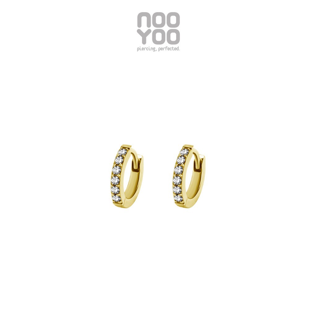 NooYoo ต่างหูสำหรับผิวแพ้ง่าย Huggie Hoop 1 Row CZ