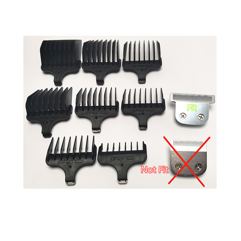 1X Hair Clipper T-Blade + 8X Guide Comb #1-#8, 1/8"-1", 3mm-2mm Replacement For WAHL 9937 9984 9898