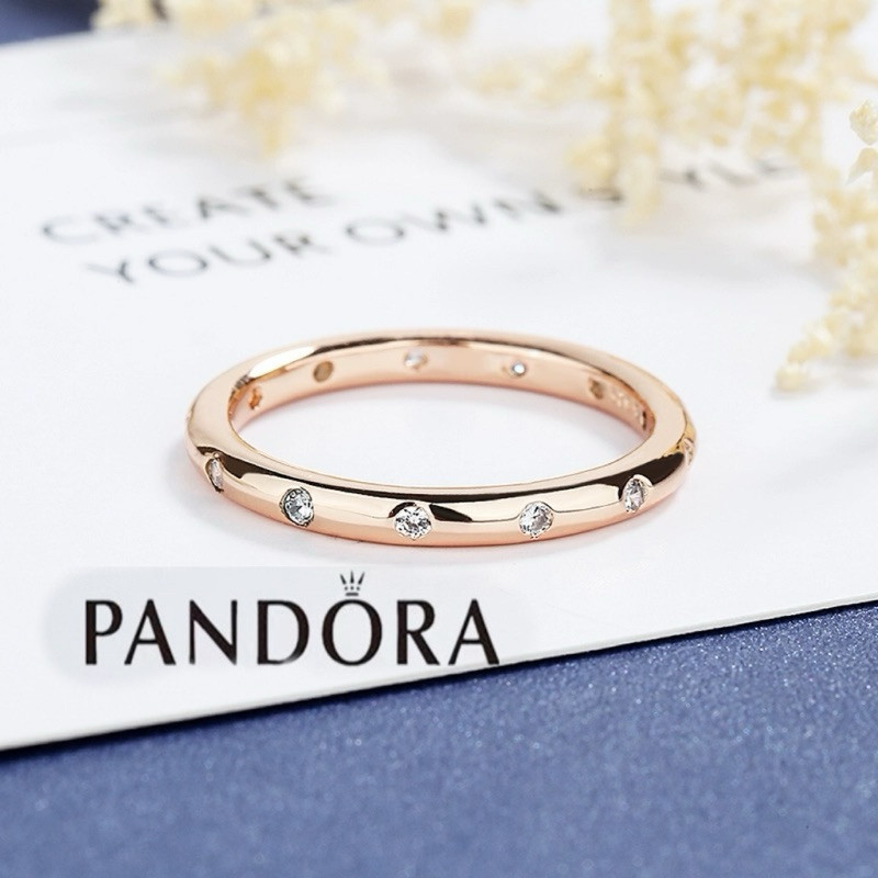 ,,พร้อนส่ง PANDORA Pandora 925 เงินสเตอร์ลิงออกแบบเฉพาะแถวเจาะคู่แหวนหยดน้ำ wer