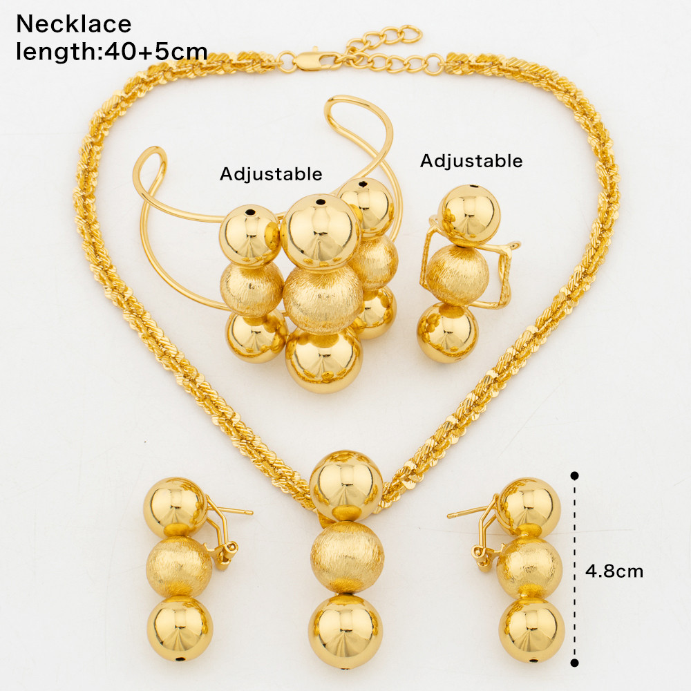 Color Set Gold Nine Beads Cuff Bracelet Necklace African Dubai Drop Earrings Ring Fashion Italy Jew