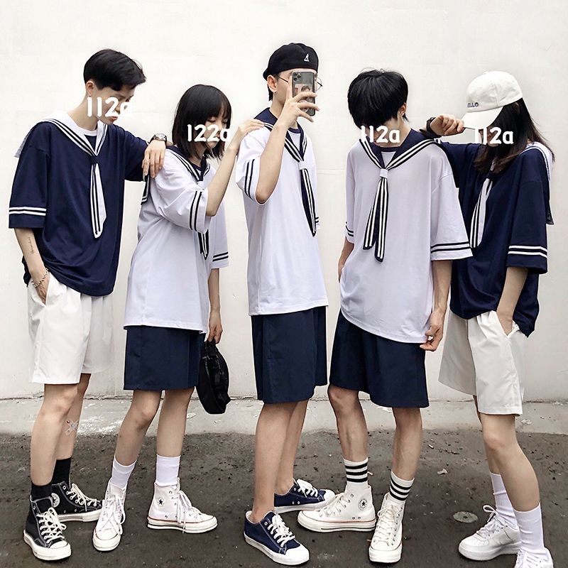 M Summer Navy Style Style Pure Cotton Short Sailor ของผู้ชายที่เหมาะ