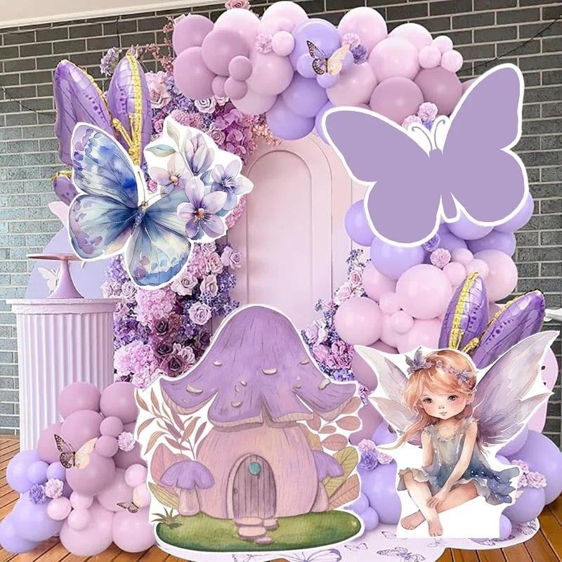 18/24/36 นิ้วเห็ด House Fairy โฟมสีม่วงผีเสื้อปราสาท KT Board Party DIY Deco Baby Shower Birthday Party ฉากหลัง