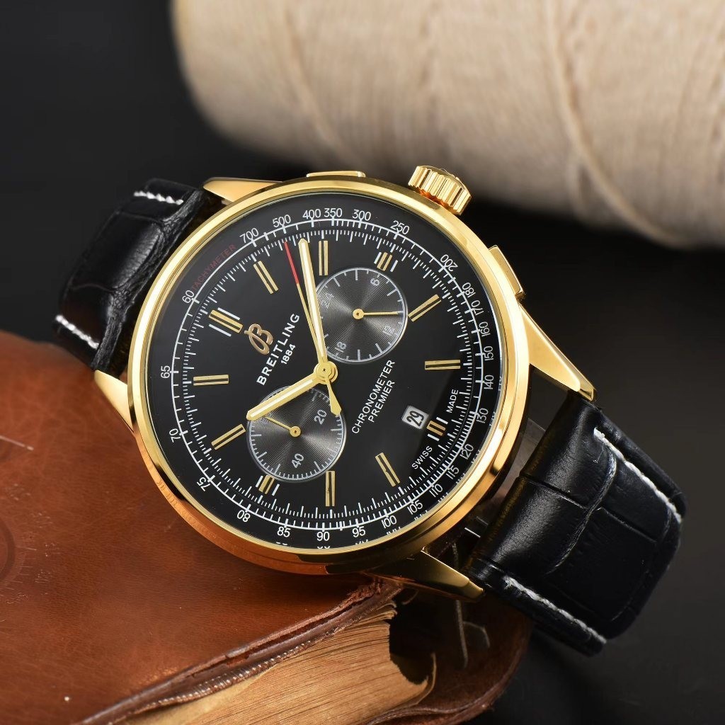 Breitling Century Airlines Chronograph Series Quartz Movement นาฬิกาผู้ชายสายหนังจระเข้