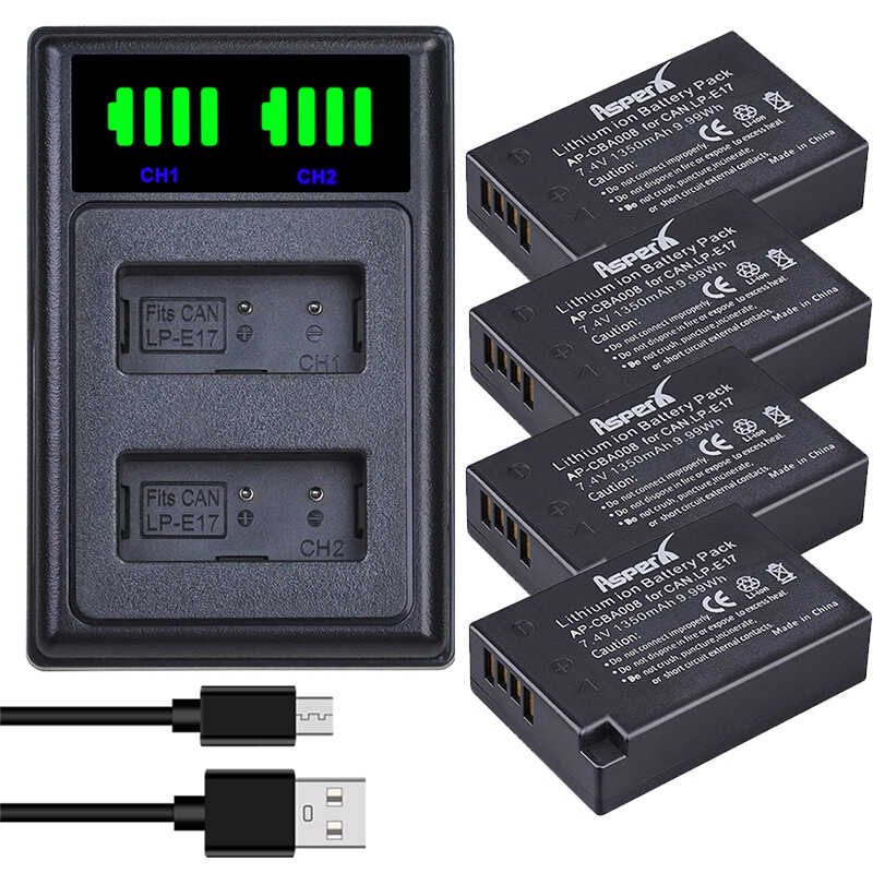 LP-E17 f LPE17 LP E17 Battery 1350mAh Bateria + Charger for Canon EOS RP, Rebel SL2, SL3, T6i, T6