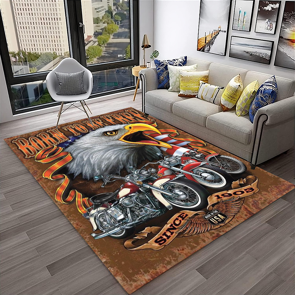 Motorcycle 3D Retro Vintage Carpet for Home Living Room Bedroom Playroom Sofa Doormat Decor,Kid Are