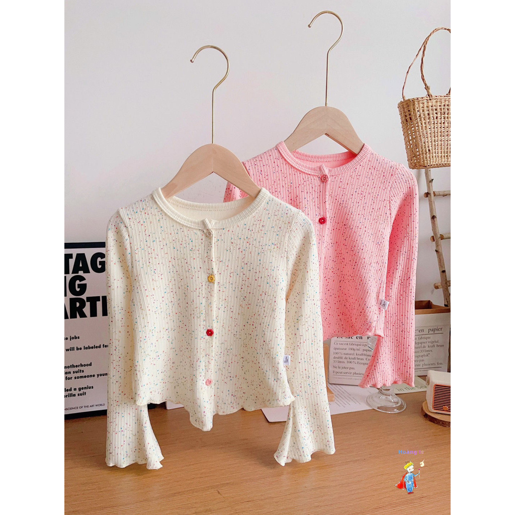 [ขายร้อน] ใหม่สไตล์สาวผีเสื้อแขนเวอร์ชั่นเกาหลีสีจุดแขนยาว จุดต่ําสุด เสื้อด้านบน
