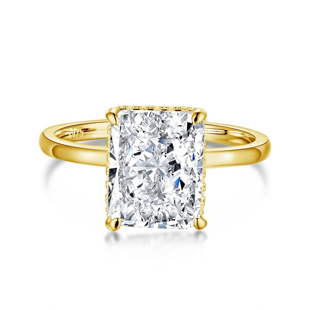 4CT Moissanite diamond Radiant Cut Women Solitaire Ring แหวนเพชรโมอิส สําหรับผู้หญิง